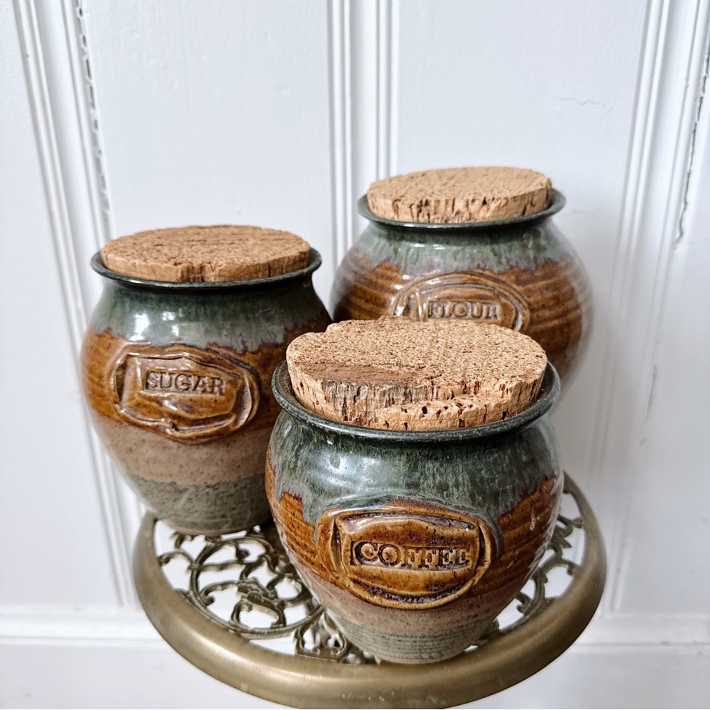Vintage Stoneware Kitchen Jar Pottery Set